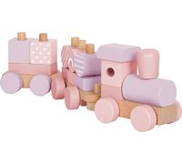 small foot Trenino Rosa in Legno, con 14 Elementi da combinare, per Bambini dai 12 Mesi, 12694, Lok 15 x 8 x 12 cm, Quader: ca. 7 x 4 x 4 cm