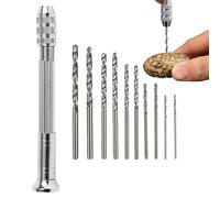 Small Hand Drill For Crafts | 0.5-3.2mm Manual Precision Drilling Tool For Walnut Molds | Handle With 10pcs Twist DrillSet, 3.54x0.55 Inch Portable Pocket Drill
