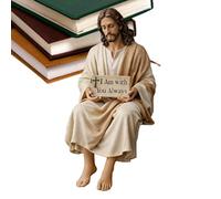 Small Jesus Figurine, Mini Christian Jesus Statue, Religious Handmade Decor With “I Am With You Always” Message for Office Car Dashboard Desktop Shelf Cabinet Living Room Bedroom Home Decoration