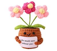 Small Knitted Wool Potted Flowers Toy with Positive Card - Creative Cute Crochet Flowers Doll Cheer Up Presents for Friends, Party, Christmas Decoration and Encouragement