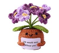 Small Knitted Wool Potted Flowers Toy with Positive Card - Creative Cute Crochet Flowers Doll Cheer Up Presents for Friends, Party, Christmas Decoration and Encouragement