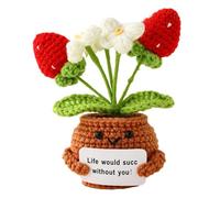 Small Knitted Wool Potted Flowers Toy with Positive Card - Creative Cute Crochet Flowers Doll Cheer Up Presents for Friends, Party, Christmas Decoration and Encouragement