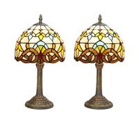 Small Lamp Stained Glass Table Lamp, Antique Bedside Accent Lamp, 8X8X15 inch Desk Reading Light Decor Beside Bedroom Living Room Home Study Office 2pcs,Baroque