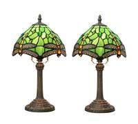 Small Lamp Stained Glass Table Lamp, Antique Bedside Accent Lamp, 8X8X15 inch Desk Reading Light Decor Beside Bedroom Living Room Home Study Office 2pcs,Dragonfly