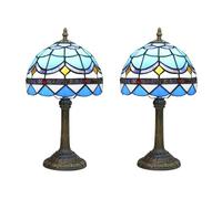 Small Lamp Stained Glass Table Lamp, Antique Bedside Accent Lamp, 8X8X15 inch Desk Reading Light Decor Beside Bedroom Living Room Home Study Office 2pcs,Mediterranean