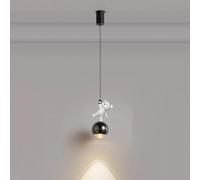 Small Light Nursery Cartoon Bear LED Pendant Lighting Fixtures Black White Hanging Lamp Ceiling Adjustable Nordic Chandelier for Girls Bedroom Boys Room