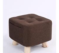 Small Linen Foot Stool Ottoman for Living Room and Bedroom Brown Square Rest Stool with Shoe Change Function 28x28x31cm