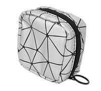 Small Lipstick Bag Portable Waterproof Zipper PU Leather Mini Cosmetic Bag for Travel Women (Silver)