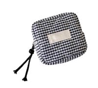 Small Makeup Bag, Cosmetic Bag, Square Zipper Pouch, Checkered Miini Storage Case for Makeups Keys Headphones, Compact Cloth Organizer for Women Girls, Travel or Daily Use, Black