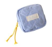 Small Makeup Bag, Cosmetic Bag, Square Zipper Pouch, Checkered Miini Storage Case for Makeups Keys Headphones, Compact Cloth Organizer for Women Girls, Travel or Daily Use, Blue