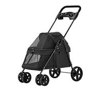 Small Pet Dog Pram Stroller for Cats with Cup Holder, Dog Strollers for Small Dogs Premium Dog Pram Stroller with Rain Cover, Breathable Dog Prams Pushchairs Pet Gear(Nero)