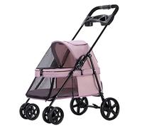 Small Pet Dog Pram Stroller for Cats with Cup Holder, Dog Strollers for Small Dogs Premium Dog Pram Stroller with Rain Cover, Breathable Dog Prams Pushchairs Pet Gear(Pink)