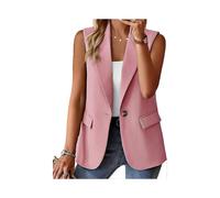 (Small, Pink) Sleeveless Blazer Jackets For Women Solid Color Open Front Women Blazer Vest Casual Lapel Cardigan With Pockets