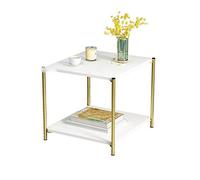 Small Round lron Tea Table Simple Modern Creative Double Layer Sofa Side Table Living Room Small Storage Square Coffee Table (Color : B) (A)