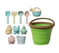 Small Sand Toys, Foldable Beach Bucket, Lightweight Colorful Design Portable Space Saving Creative Water Proof Kids Beach Set for Summer Outdoor Play, 7.87x7.87Inches, Green