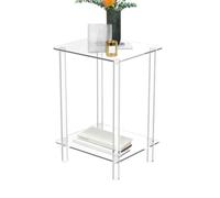 Small Side Table - Transparent Acrylic Tall End Table for Small Spaces | Multi-Functional Storage Organizer Shelf for Hotel Dorm Apartment Bathroom Living Room Restaurant and Rentals, Transparent
