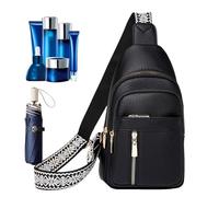 Small Sling Bag | Waterproof PU Leather Purse | 18x6x30cm Multi-Pocket Vintage Chest Pack, 350g Solid Color Shoulder Handbag, Stylish Casual Waist Satchel For Women | Travel Daily Streetwear