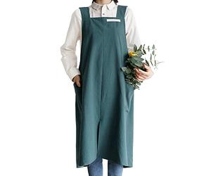 Small snail Grembiule in cotone e lino, tinta unita, stile giapponese, fasciatura incrociata, con tasca, letteratura, arte, negozio di fiori, abbigliamento per donne e uomini, cucina, grembiuli casual