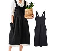 Small snail Grembiuli da donna, stile giapponese, con spalline incrociate, bavaglino, tinta unita, in cotone, vintage, grembiule da cucina, con 2 tasche, per chef giardinaggio, fiorista, pasticceria,