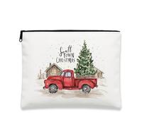 Small Town - Trousse da viaggio con camion rosso, borsa da viaggio per donne, organizer portatile in tela con cerniera, Rosso, 7x9 Inch, Camion