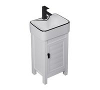 Small Vanity Sink with 1-Door Metal Aluminum Cabinet, Ceramic Basin Top Faucet And Drain Kit, Floor Standing Combo(Color:A,Size:S) (B S)