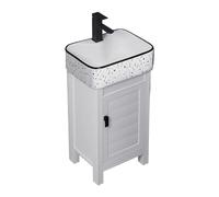 Small Vanity Sink with 1-Door Metal Aluminum Cabinet, Ceramic Basin Top Faucet And Drain Kit, Floor Standing Combo(Color:A,Size:S) (C S)