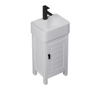 Small Vanity Sink with 1-Door Metal Aluminum Cabinet, Ceramic Basin Top Faucet And Drain Kit, Floor Standing Combo(Color:A,Size:S) (A L)