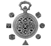 Small Vintage Metal Pocket Watch Shell Dice Set With Engraved Gear Design