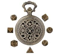 Small Vintage Metal Pocket Watch Shell Dice Set With Engraved Gear Design | Unique Vintage Pocket Watch Shell Dice Set With Beautiful Engraved Gear Details. Sturdy Alloy Construction, Ideal As A Gift.