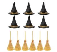 Small Witch Hat, Black Witch Hats, 4.53x1.65in Portable Miniature Decoration, Doll House Accessories, Broom Accessory Included for Parties, Weddings, Adults, Toddler, Kids, Baby Girls