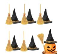 Small Witch Hat, Mini Broomstick, 4.53x1.65x0.24 Inches Cute Decor, Halloween Mini Doll House for Wedding Favors, Birthday Props, Girls Toys, Costume Craft, Kids, Black