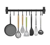 Smallboutique Scaffale portautensili in alluminio Black Space, appendiabiti a parete con ganci rimovibili per cucina e bagno(60cm)