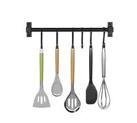 Smallboutique Scaffale portautensili in alluminio Black Space, appendiabiti a parete con ganci rimovibili per cucina e bagno(40cm)