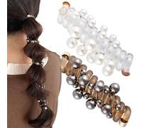 SmallCat 2 elastici per capelli a spirale con perline, perle artificiali a forma di cordoncino, elastici in gomma per coda di cavallo, da donna, accessori per capelli lunghi e ricci, colore nero