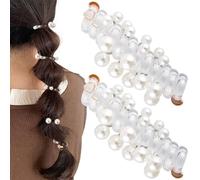 SmallCat 2 elastici per capelli a spirale con perline, perle artificiali, a forma di cordoncino, elastici in gomma per coda di cavallo, da donna, accessori per capelli lunghi e ricci, colore bianco