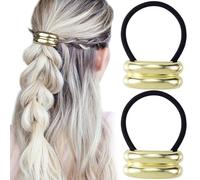 SmallCat 2 elastici per capelli in metallo con polsino, placcati oro, eleganti elastici per capelli, accessori decorativi per capelli per coda di cavallo, da donna, 4,7 cm