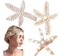 SmallCat 3 fermagli per capelli a forma di stella marina, forcine per capelli dorate con strass e perle, fermagli per capelli a forma di stella marina, accessori per capelli da sirena, accessori per
