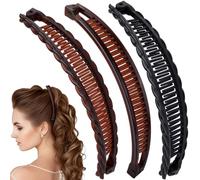 SmallCat 3 fermagli per capelli grandi a banana da donna, resistenti, fermagli per capelli vintage, antiscivolo, doppi, accessori per capelli per capelli spessi, lunghi e ricci, nero, caffè