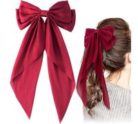 SmallCat Fermaglio per capelli con grande fiocco, coda lunga, da sposa, con fiocco, per donne, elegante, grande, accessorio decorativo per Natale, matrimonio, rosso, 1 pezzo