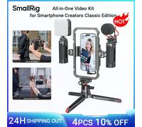 SmallRig Kit video rigido universale per telefono per iPhone, smartphone con treppiede, microfono, luce LED, maniglia laterale, supporto per banca di potere per Vlogging
