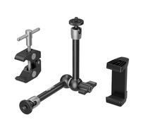 SMALLRIG Morsetto 1/4"+3/8" Magic Arm 9.8" con Phone Holder - 5326 | Clamp w/ 1/4" and 3/8" Thread Holes, LCD Monitor/LED Lights, Smartphones, Inches