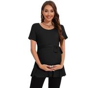 Smallshow Abbigliamento Premaman Tie Front Magliette e Top maternità Donna,Black,XXL