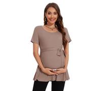 Smallshow Abbigliamento Premaman Tie Front Magliette e Top maternità Donna,Brown,L