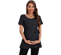 Smallshow Abbigliamento Premaman Tie Front Magliette e Top maternità Donna,Deep Grey,M