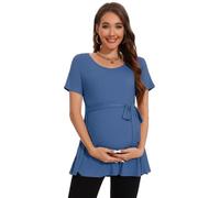 Smallshow Abbigliamento Premaman Tie Front Magliette e Top maternità Donna,Grey Blue,XXL