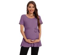 Smallshow Abbigliamento Premaman Tie Front Magliette e Top maternità Donna,Misty Lilac,XL