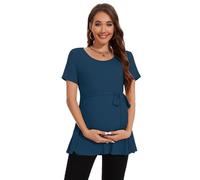 Smallshow Abbigliamento Premaman Tie Front Magliette e Top maternità Donna,Teal,XXL