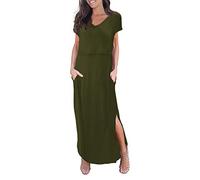 Smallshow Abito Allattamento Donna Lungo Split Vestiti Premaman Eleganti Estivi Army Green M