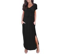 Smallshow Abito Allattamento Donna Lungo Split Vestiti Premaman Eleganti Estivi Black XXL