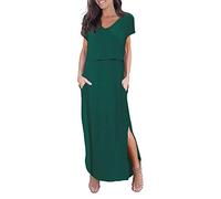 Smallshow Abito Allattamento Donna Lungo Split Vestiti Premaman Eleganti Estivi Deep Green L